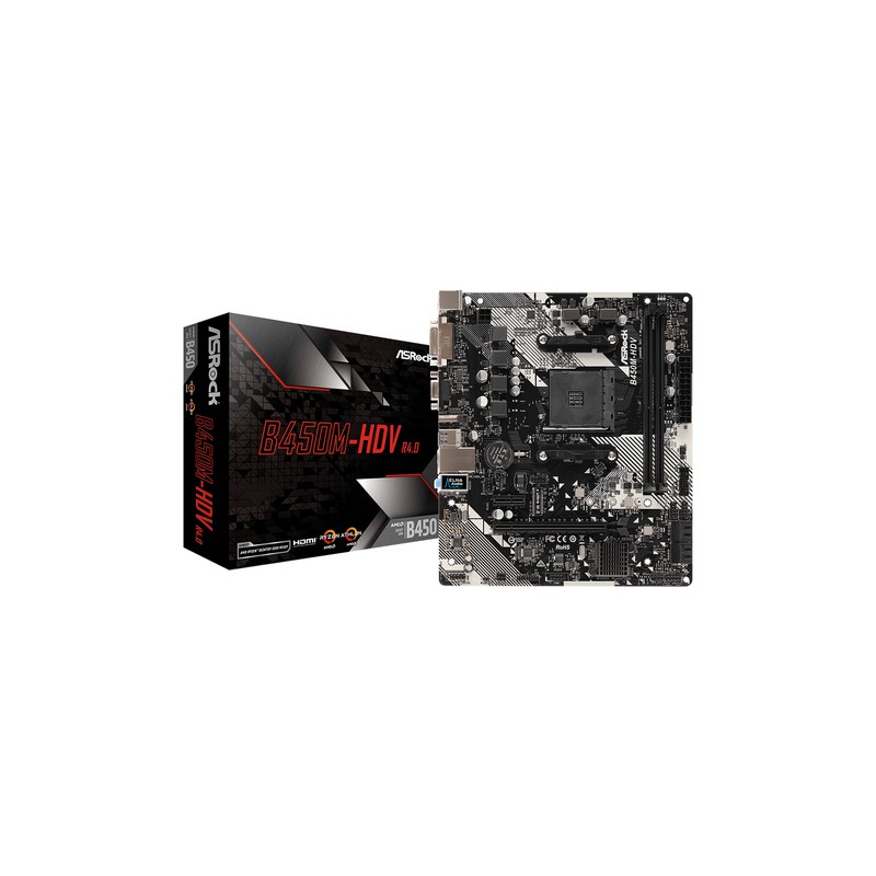 ASROCK MB AMD B450, B450M-HDV R4.0 2DDR4 PCI-E X16 M2 DVI/HDMI MATX