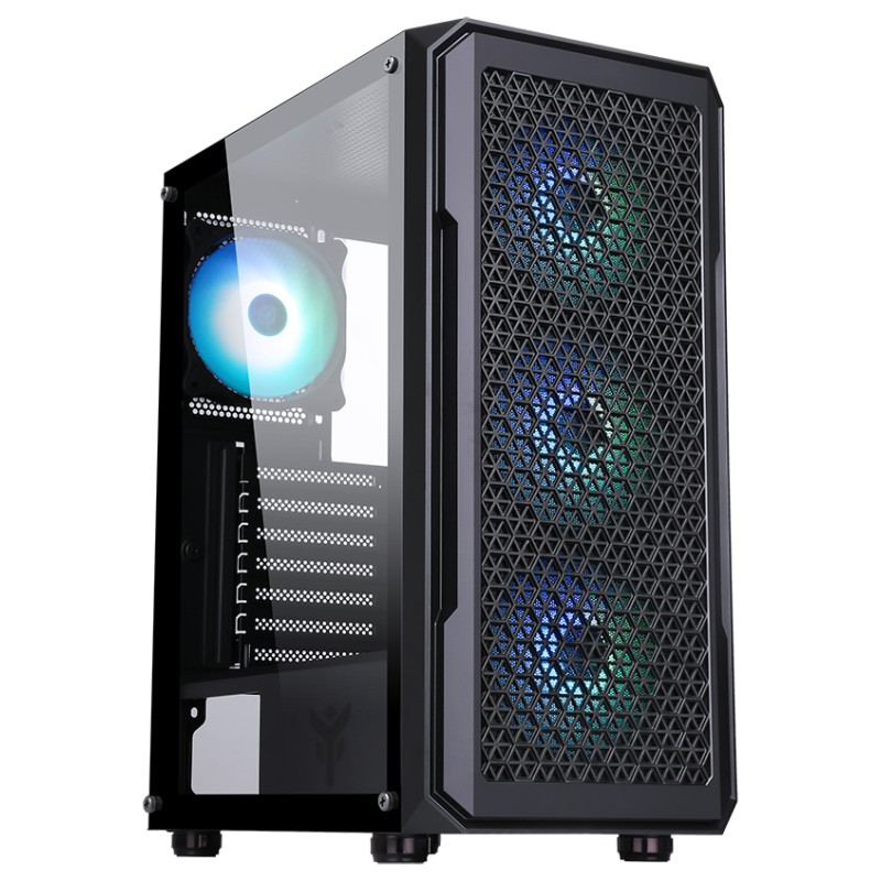 ITEK CASE SIX TRIANGLE - GAMING  MIDDLE TOWER, 4X12CM ARGB FAN,  USB3, SIDE PANEL TEMP GLASS