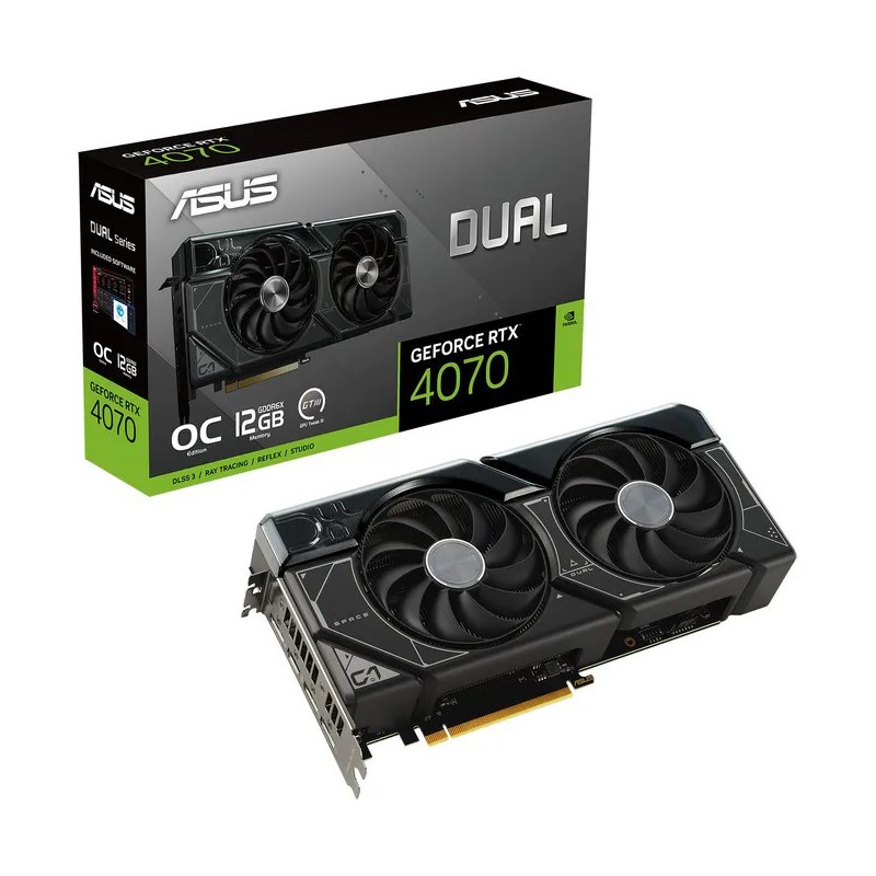 ASUS VGA GEFORCE RTX 4070, DUAL-RTX4070-O12G-WHITE, 12 GB GDDR6X, 3DP/HDMI, BIANCA, 90YV0IZ4-M0NA00, DLSS 3